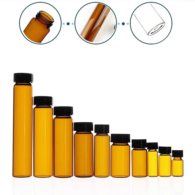 2ml To 60ml Amber Lab Glass Sample Bottles Brown Screw-mouth Essential Oil Bottle Lab Vial Chemistry Glassware Lab Glass Supplies Lab Reagent Bottle