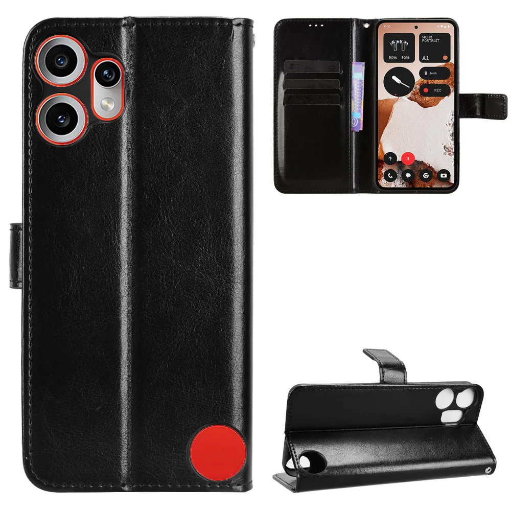 Leather Flip Case with Card Slot & Kickstand - Elegant Wallet Protective Cover