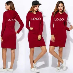 Custom Logo Women Hoodies Dress Long Sleeve A Line Hooded Streetwear Female Casual Sports Female Dresses S-2XL