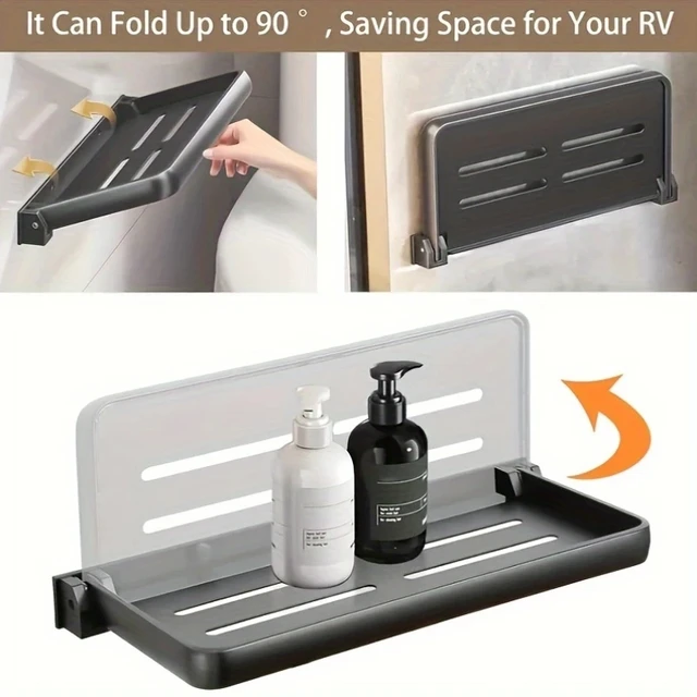 1 pezzo di scaffale pieghevole da bagno, scaffale da parete in alluminio salvaspazio, accessorio da bagno facile da installare 2