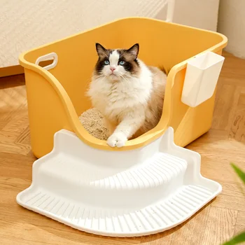 초대형 반 폐쇄 고양이 쓰레기통, 계단 고양이 침대 팬, 탈취제 변기 애완 동물 쓰레기 트레이, 하우스 키티 샌드박스 고양이 변기