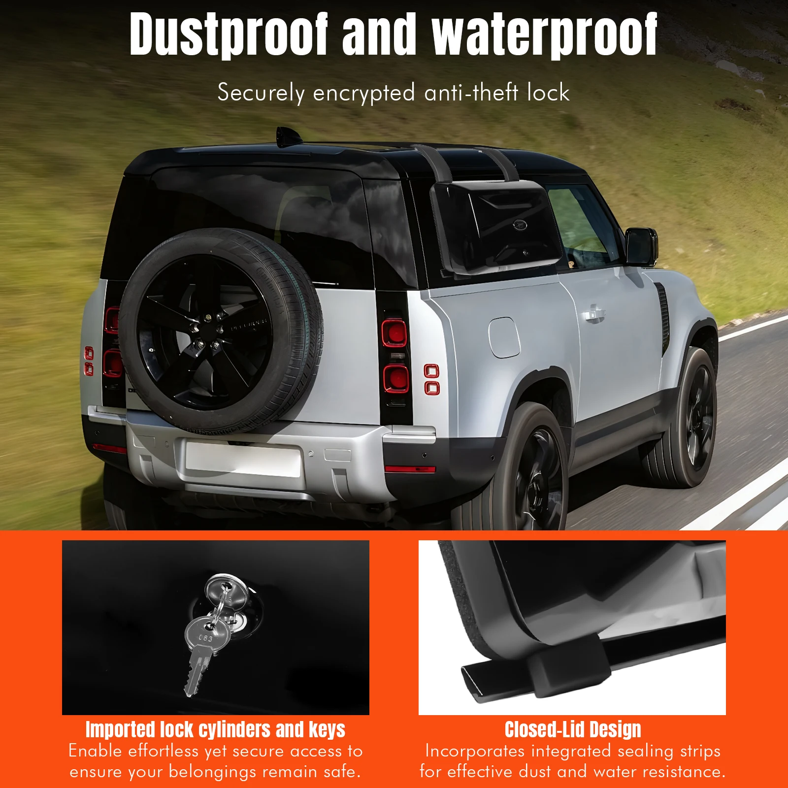 Rust Proof Black Toolbox with Lock for Land Rover Defender