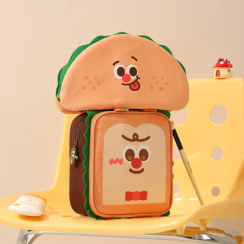 Cartoon Cute Toast Tower Waterproof Travel Cosmetic Bag - Portable Oxford Cloth Makeup and Storage Organizer