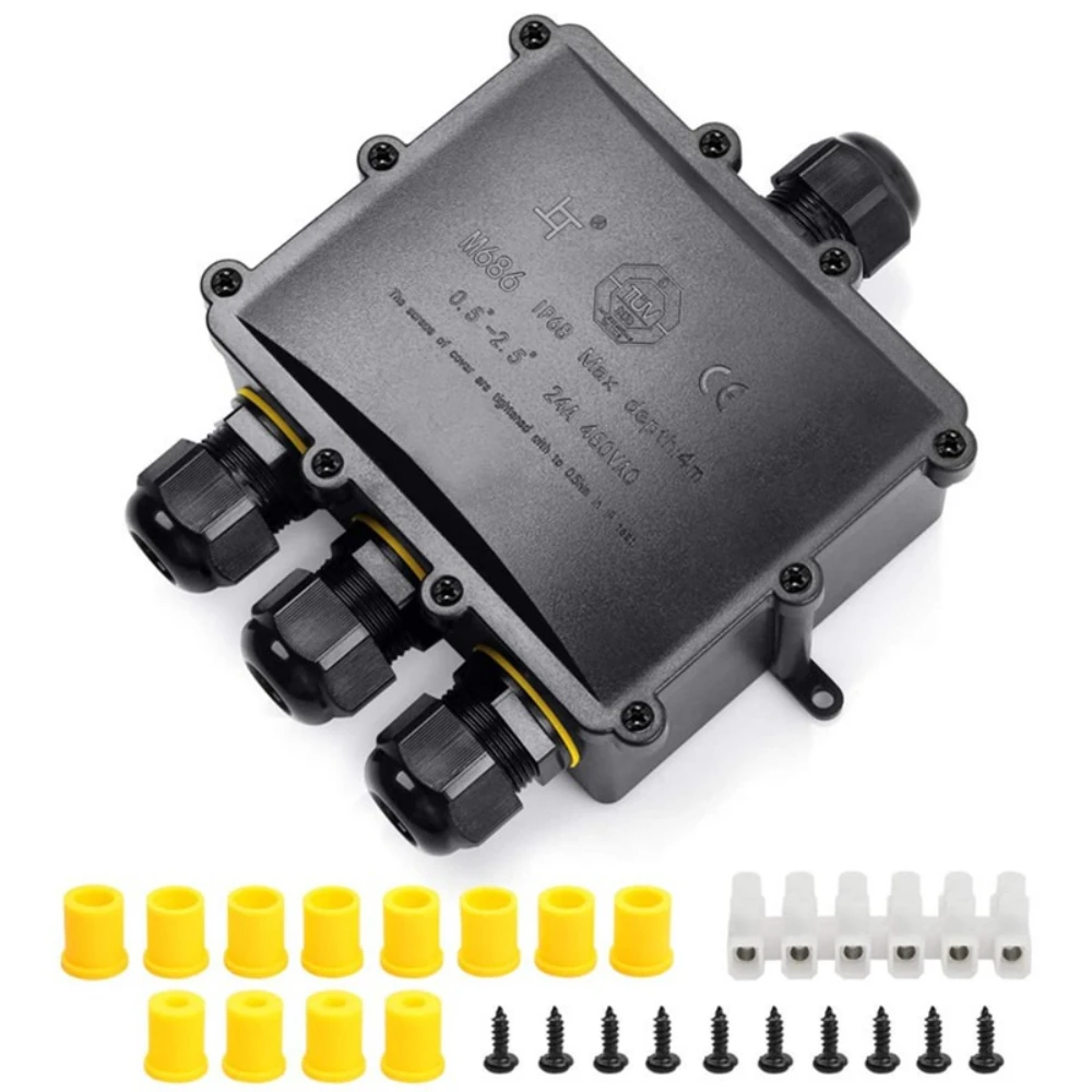 4Way 1In3Out IP68 Su Geçirmez 4-14mm Güneş Enerjisi Kablosu Exte LED Havuz Lambası Açık Sokak Yeraltı Işık Tel Kablo Bağlantı Kutusu