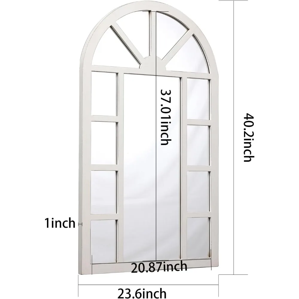 Rustic Wooden Arched Window Mirror 24x40" Distressed White Farmhouse Wall Decor for Living Room Bedroom