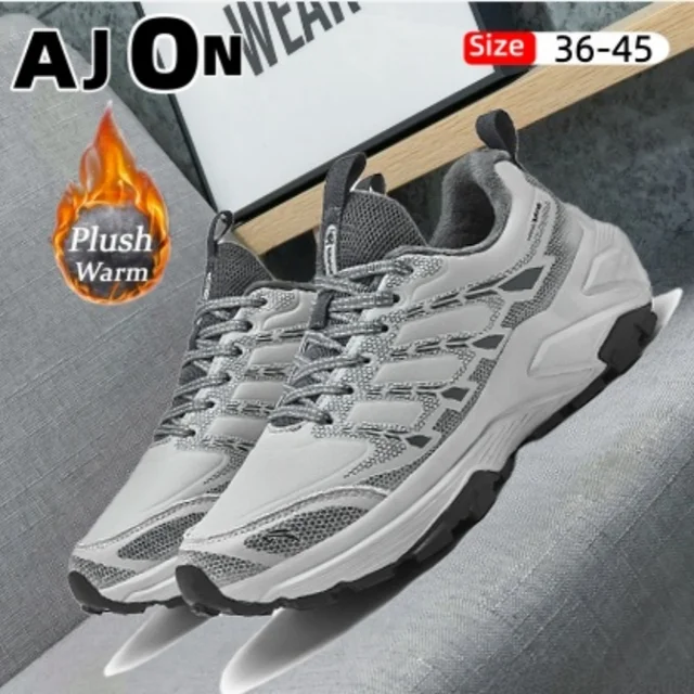 Brand winter men's 2025 new leather warm plush sneakers outdoor women's shoes couple hiking shoes work shoes 1