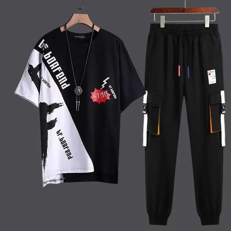 Male Hooded T Shirt Pants Sets Xl Print Tracksuit New In Top Matching Offer Free Shipping Gym Sports Suits Kpop Clothes for Men