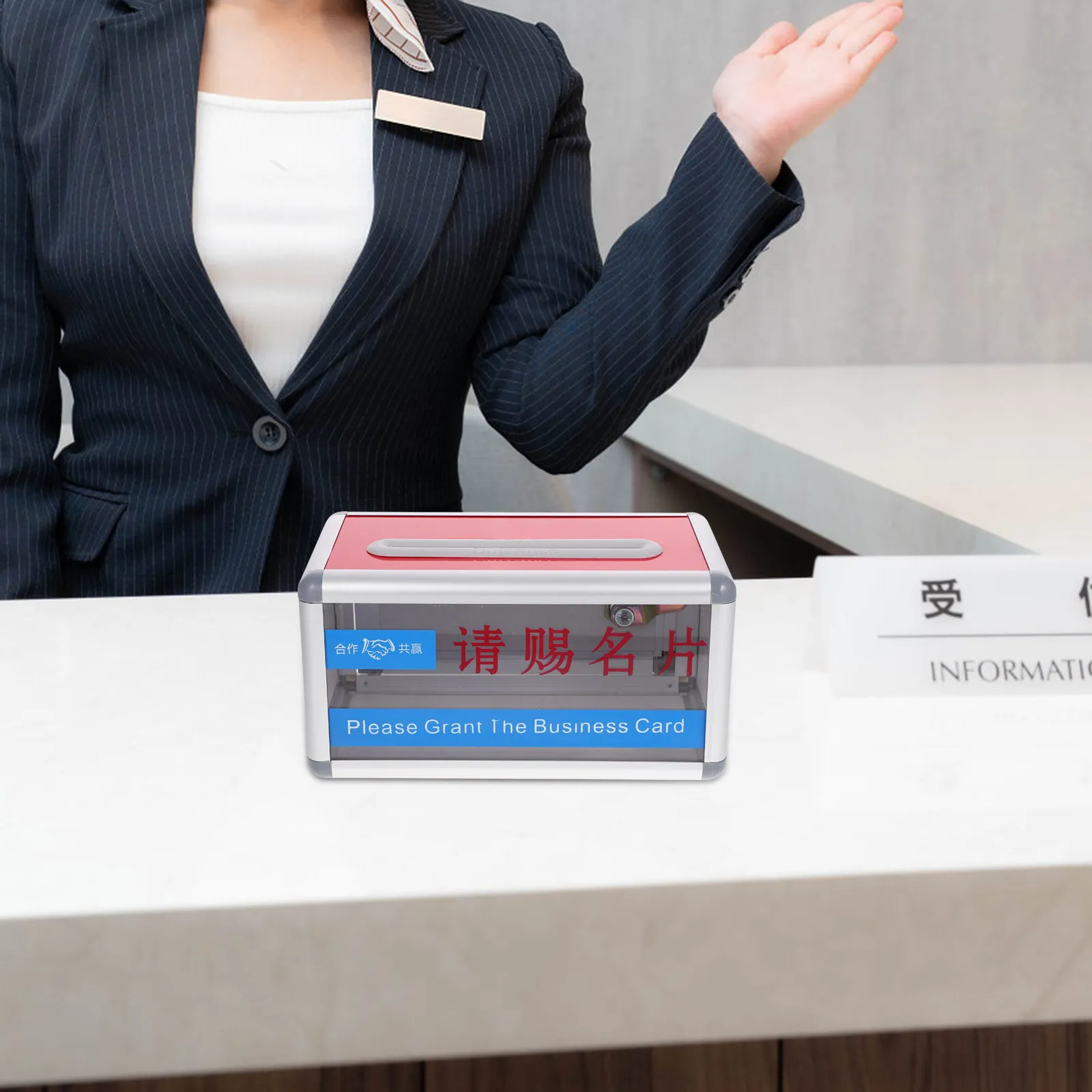 다기능 수납 디자인의 알루미늄 합금 명함 홀더 박스, 사무실용 데스크탑 카드 정리 케이스