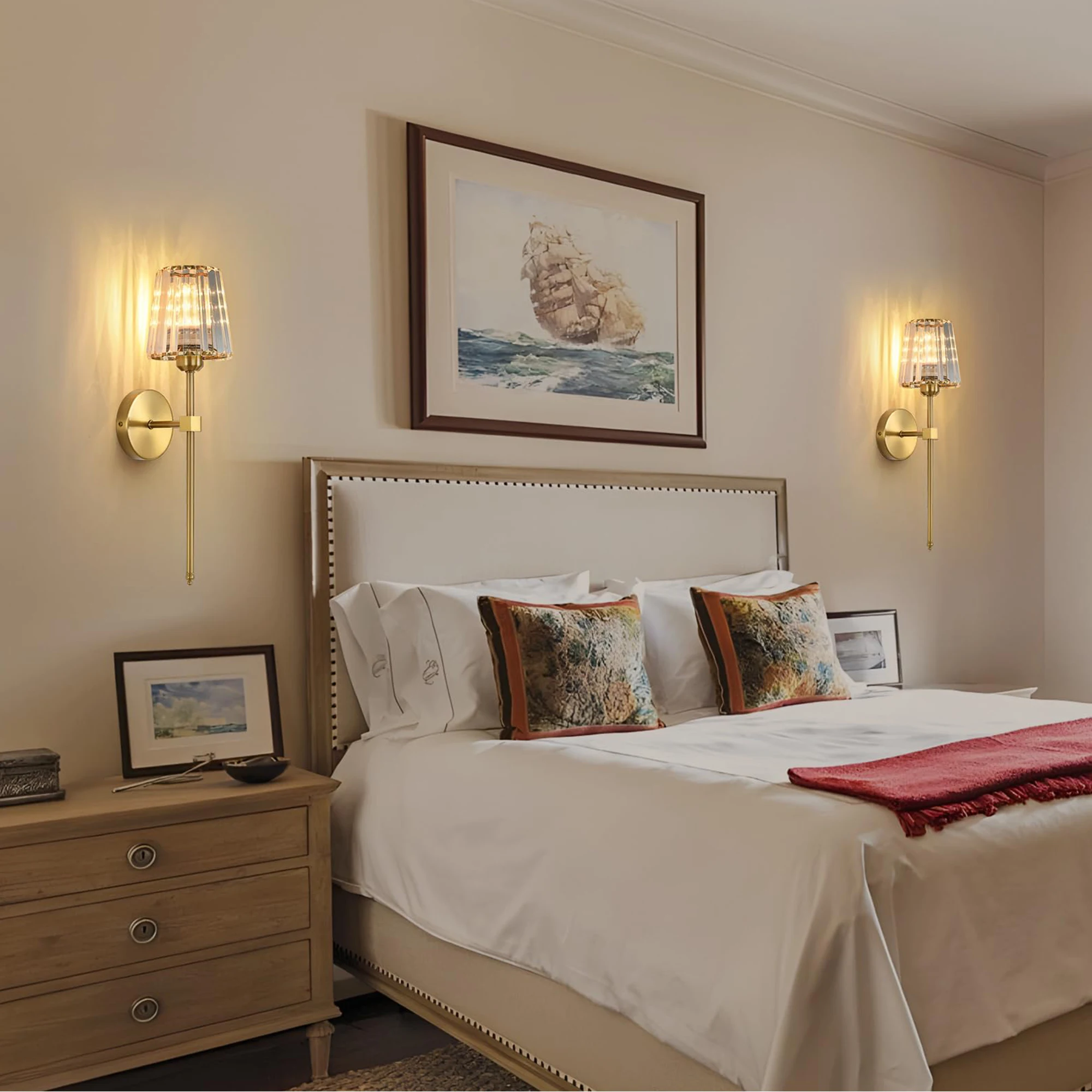 Battery operated crystal wall sconces set of 2 wireless wall light with rechargeable LED light bulbs for bedroom living room