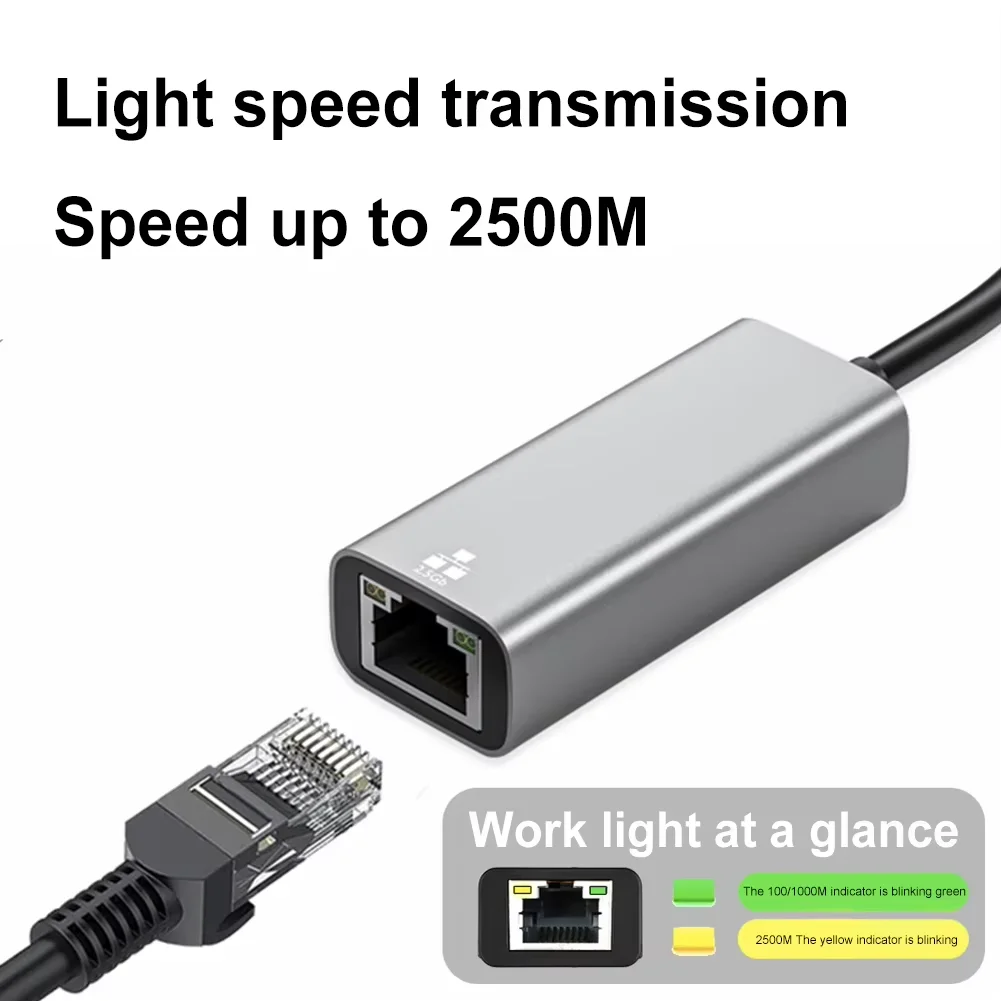 USB Ethernet Adapter 2500Mbps 1000Mbps USB3.0 Network Card 2.5G Ethernet Gigabit Adapter Lan Hub for MacBook Win 7/8/10/11