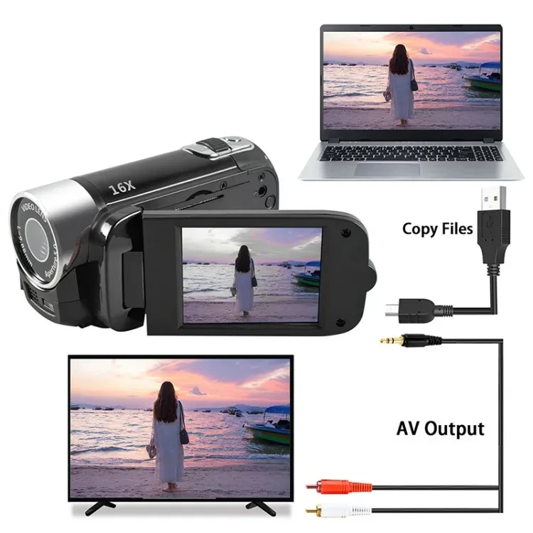 흔들림 방지 디지털 비디오 카메라, 1080P 풀 HD DV 비디오 캠코더, 16MP 270 도 회전 화면, 16X 야간 촬영 줌 카메라