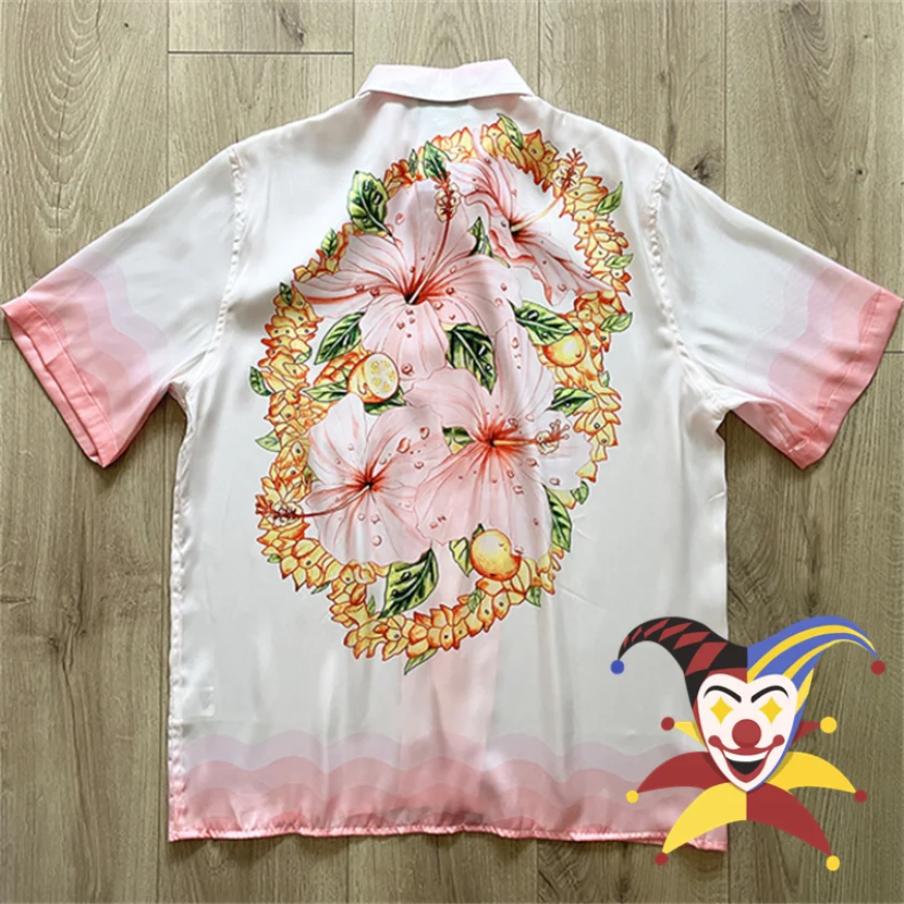 

Pink Casablanca Shirt Men Women Hawaiian Beach Flower Pattern Silk Shirts