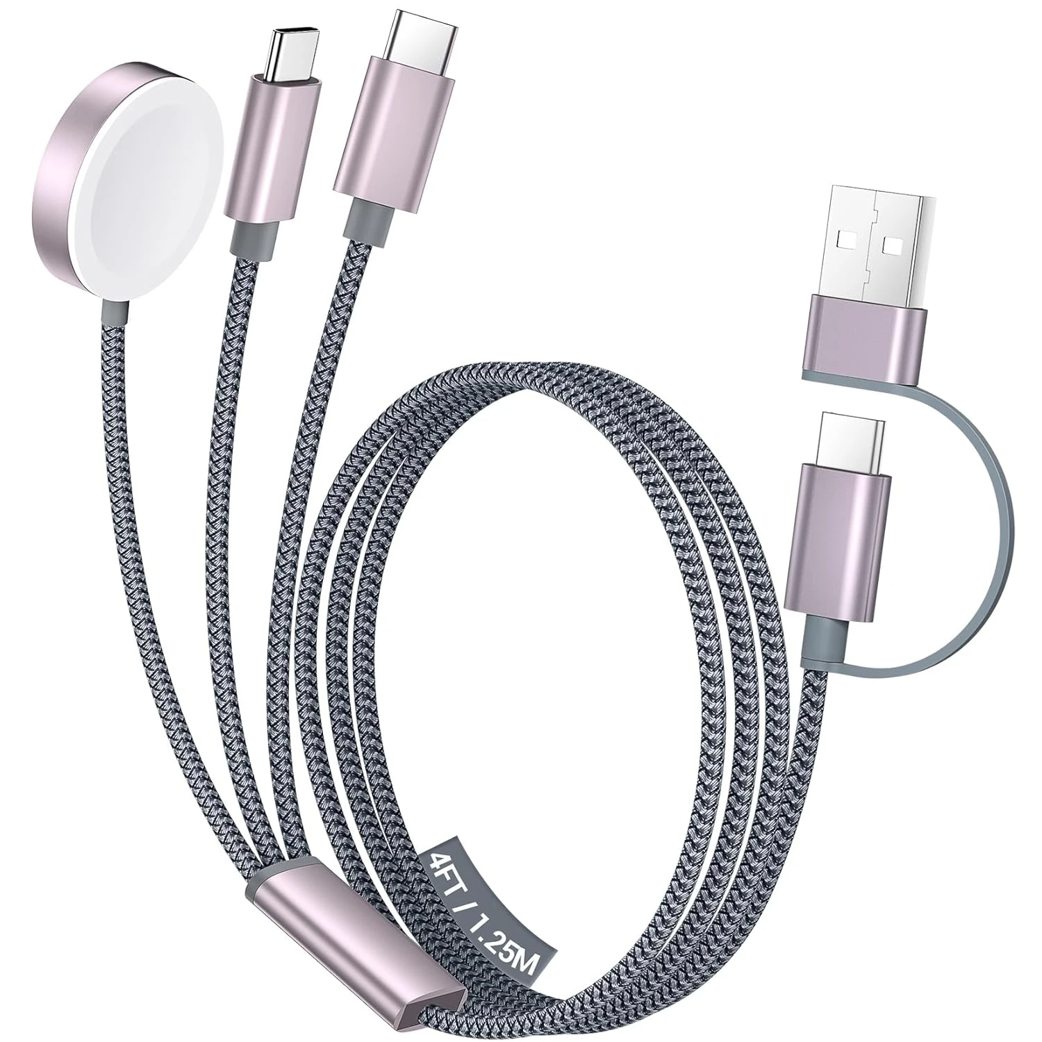 Enhanced Multi-Device Fast Charging Cable with Magnetic Wireless Charger Functionality for Smartwatches and Smartphones