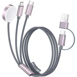 Enhanced Multi - Device Fast Charging Cable with Magnetic Wireless Charger Functionality for Smartwatches and Smartphones (3 in 2 Grey 2C)