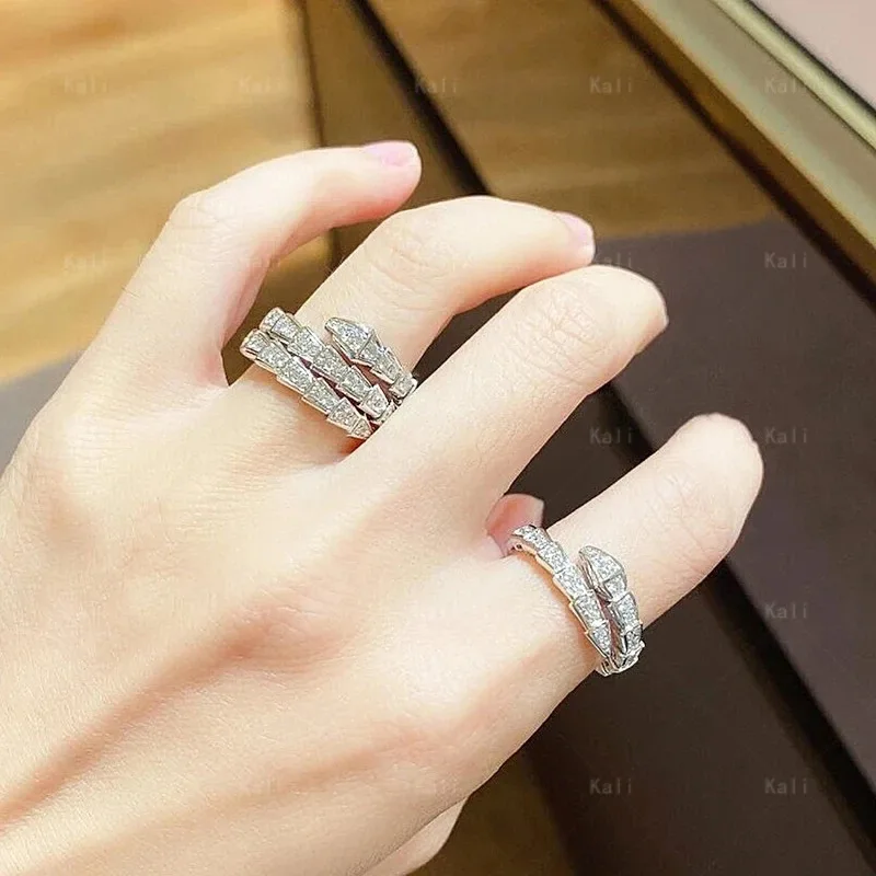 Top jewelry 925 sterling silver diamond snake bone ring for women, personalized fashion, luxury brand, classic boutique party gi