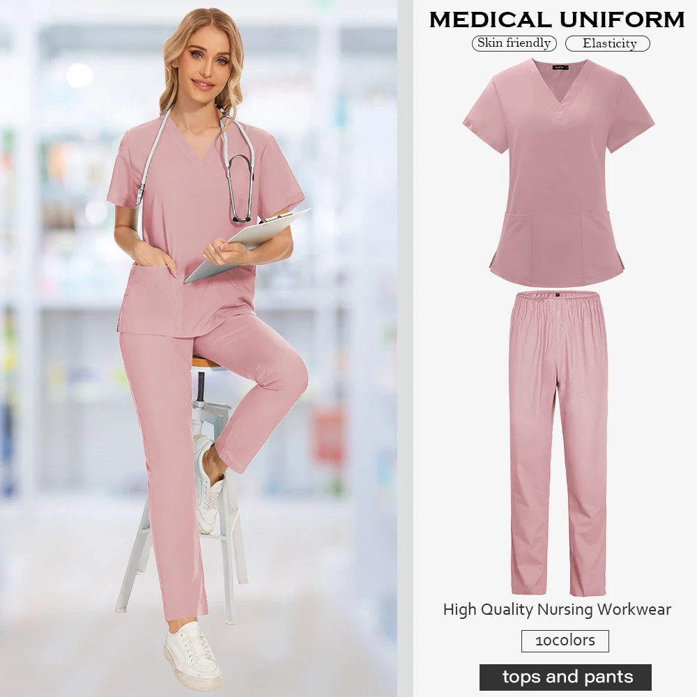 Scrub Suit for Women Short Sleeve Top Pant Joggers Scrubs Sets Designer Medical Scrubs Uniform Simple Solid Colors Set medical uniform
