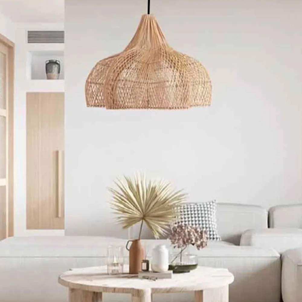JOYINLED Minimalist Elegant Rattan Chandeliers Handmade Design Wicker Rattan Ceiling Lamp E27 for Bedroom Restaurant Cafe 60cm