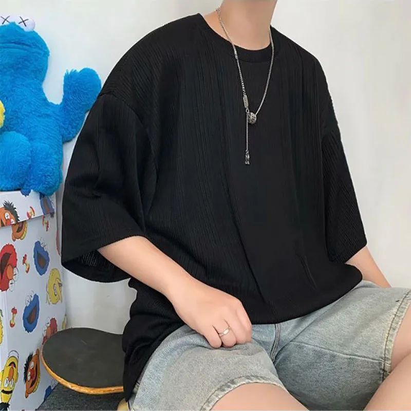 

Fashion O-Neck Loose Half Sleeve Casual Tee Shirt Men's Clothing 2023 Summer New All-match Tops Solid Color Korean T-Shirt