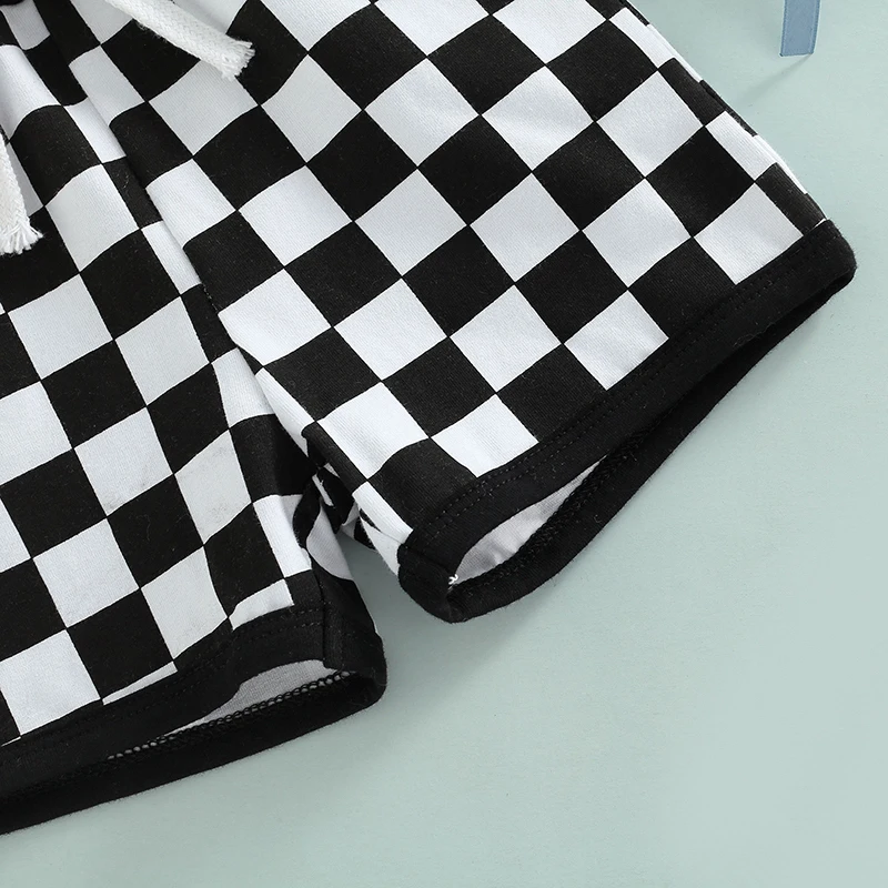 Toddler Boys Plaid Print Shorts with Elastic Waistband Drawstring Closure and Functional Pockets for a Stylish Look