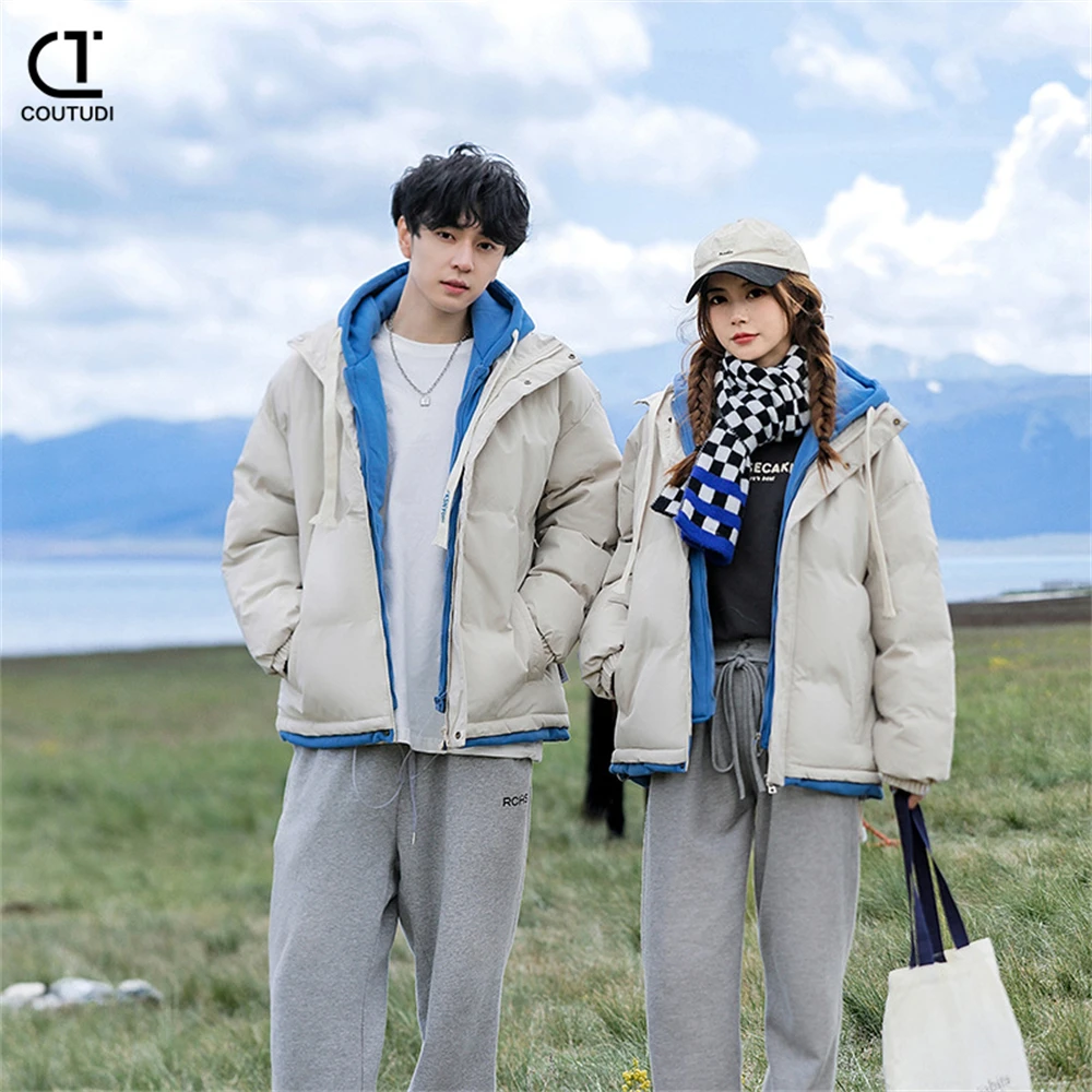 Couples Jacket for Men and Women, Warm Loose Cotton Coat, American-style Outwear, Fake Two Pieces, Bread Coat, Winter Parkas