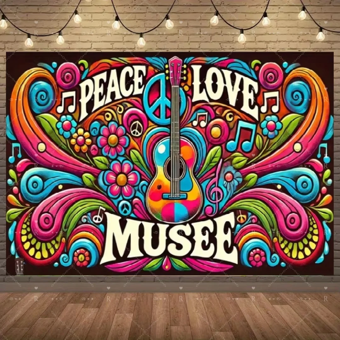Bunter Hippie-Stil-Hintergrund, Liebe und Frieden, Partydekoration, Bohemian-Bus-Blumen, Fotografie-Requisiten, ästhetisches Zimmerbanner – Detail 1