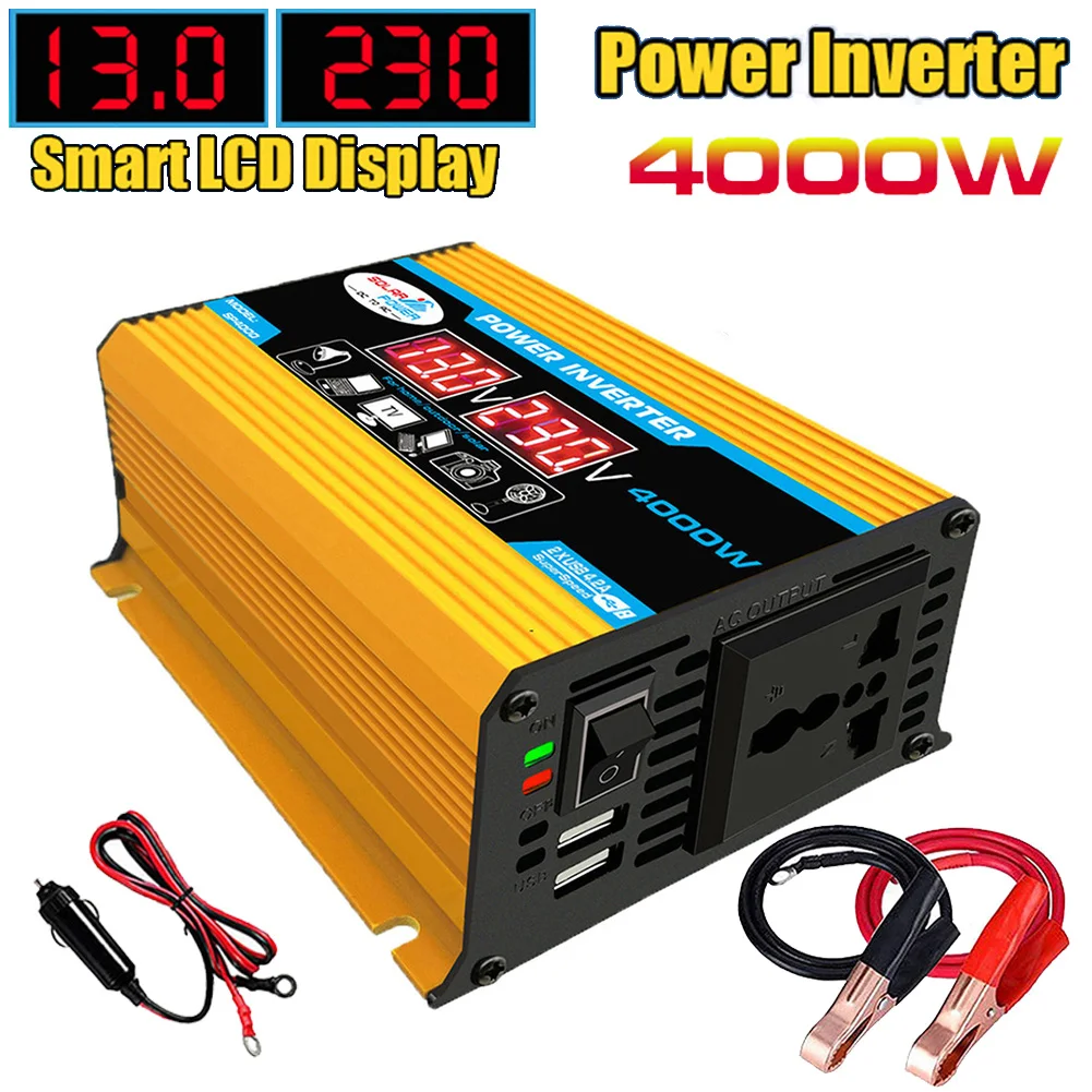 4000W Pure Sine Wave ไฟฟ้าในรถยนต์อินเวอร์เตอร์ DC 12V To AC 220V 110V แรงดันไฟฟ้า Dual ปลั๊กไฟยูเอสบี converter สำหรับรถบ้าน 1