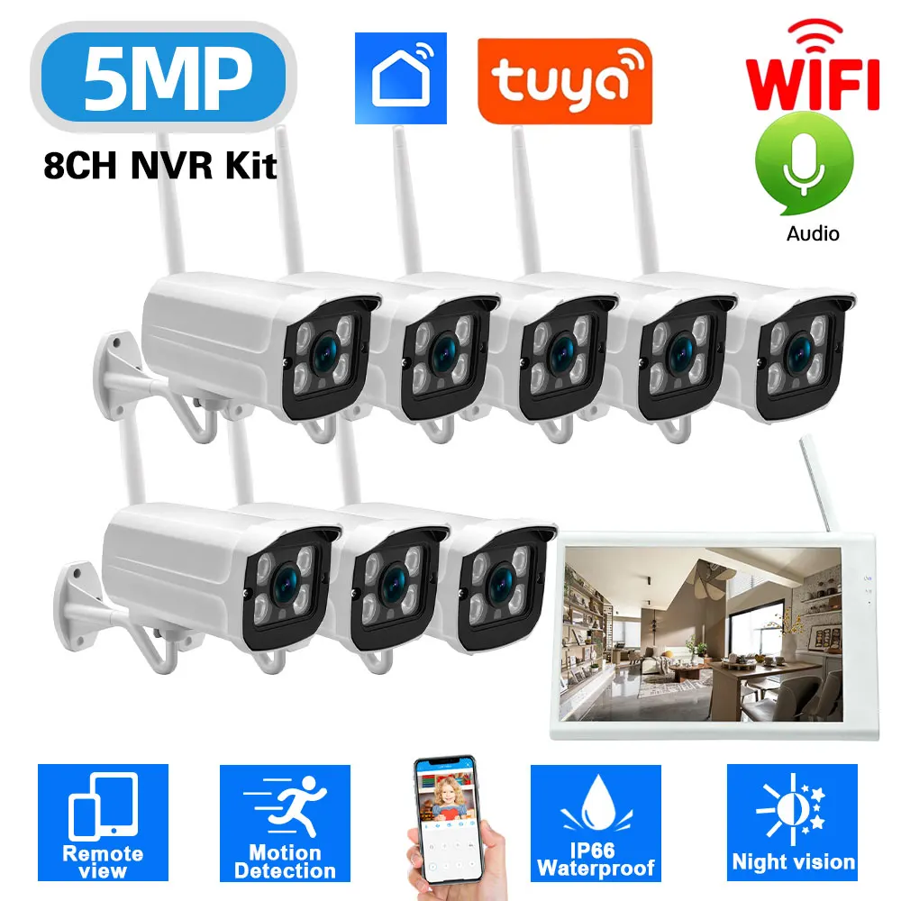 Tuya 8CH 5MP 무선 감시 시스템 키트, 10`1 인치 LCD 화면 모니터 N..