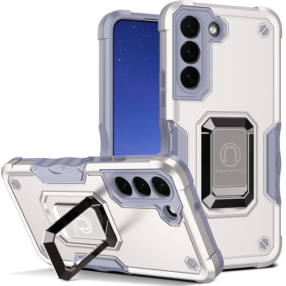 KEYSION Shockproof Armor Case for Samsung S22 Ultra 5G S22+ Silicone+PC Ring Stand Phone Back Cover for Galaxy S21+ Plus_voghion.com