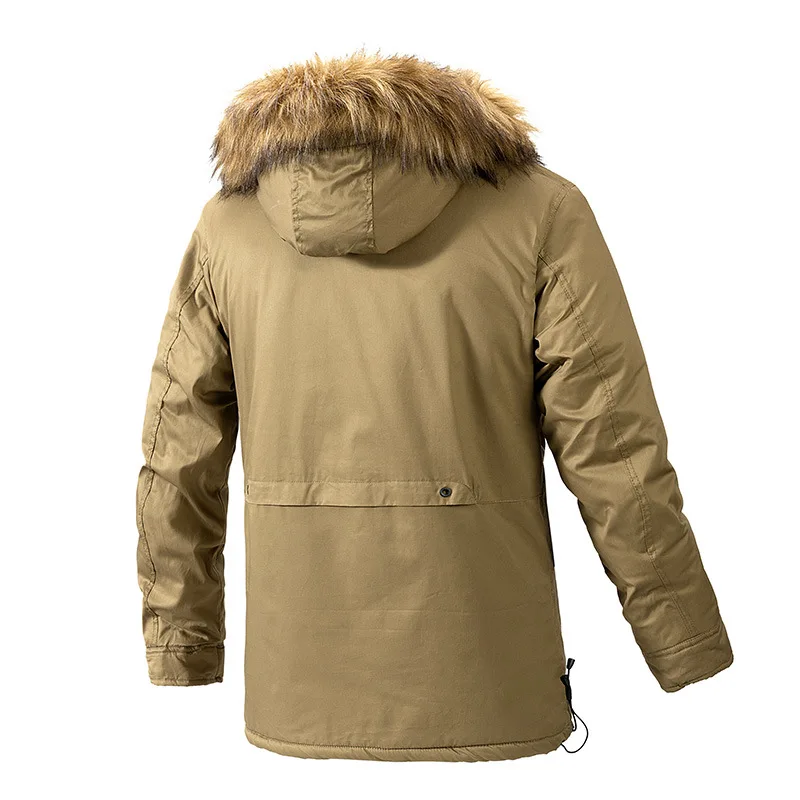 Men Warm Parkas Winter Fleece Thick Fur Collar Long Parka Jacket Men's Fashion Casual Windproof Detachable Hat Jackets Coat Male