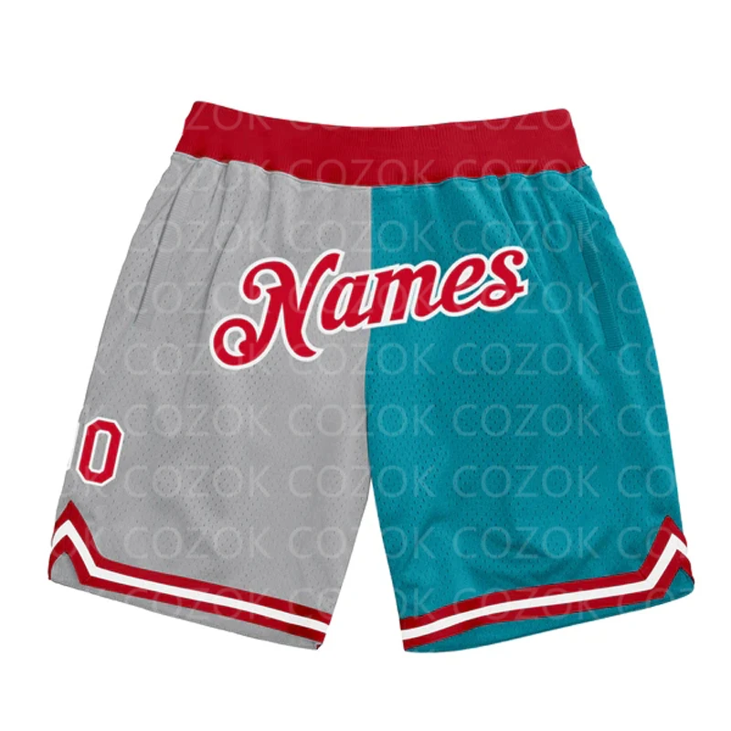 

Custom Gray color splice Authentic Basketball Shorts 3D Printed Men Shorts Your Name Mumber Quick Drying Beach Shorts