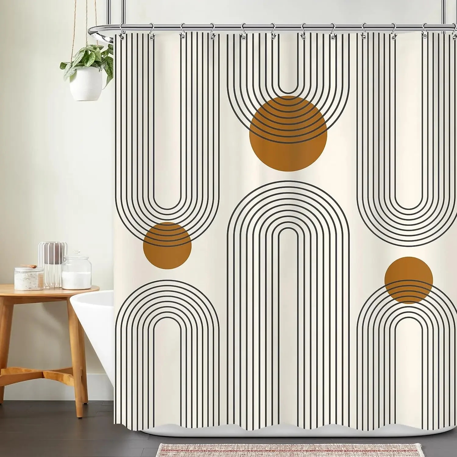 Abstract Bohemian Medieval arch Sun leaf Modern minimalist aesthetic line geometric decorative Shower Curtain