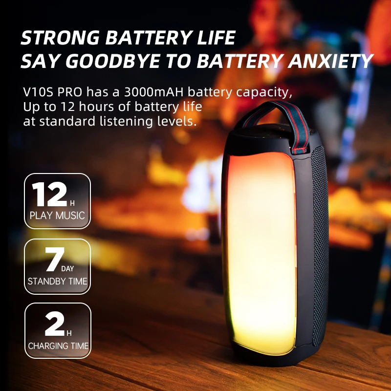 

V10s pro IPX6 3D Stereo Surround Sound LED Colorful Breathing Light Waterproof TF Card Bluetooth Wireless Mini Portable Speaker