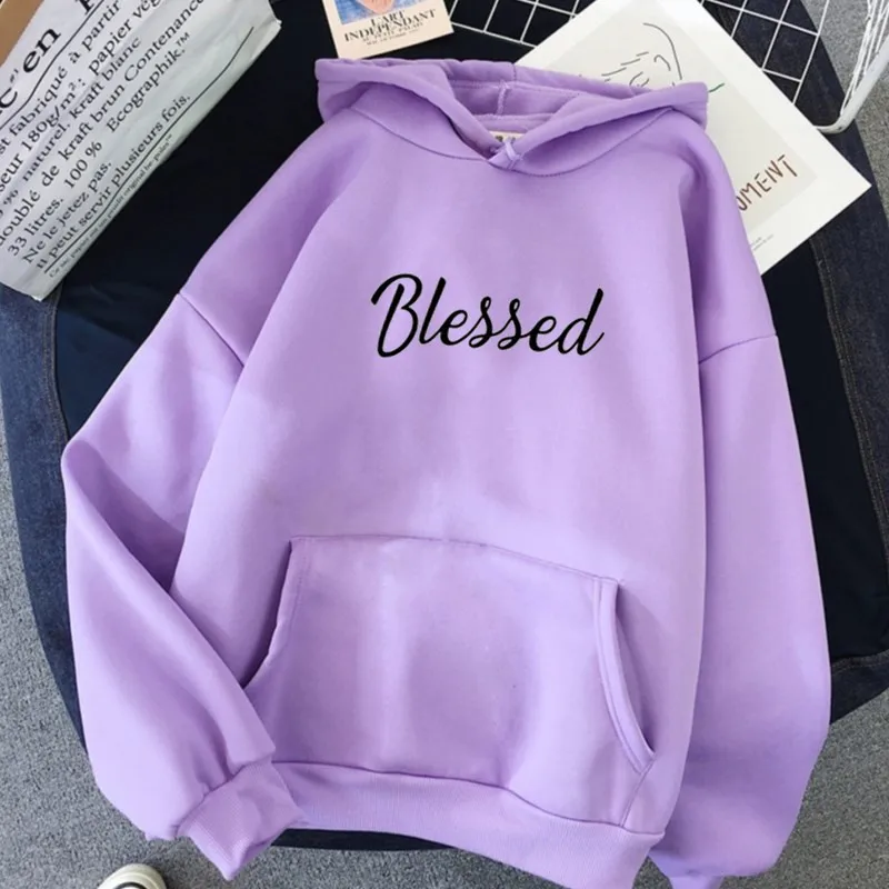 Blessed Hoodies Casual Unisex Women Pullovers Spring Autumn Graphic Cotton Hooded Sweatshirt fashion ricard hoodies unisex casual sweatshirt bluza damska harajuku women pullovers sudadera clothes men streetwear tops coat