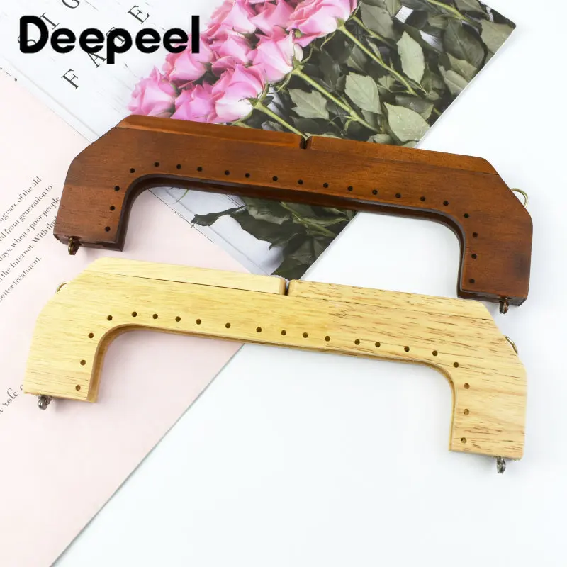 1Pc Deepeel 25cm New Wooden Handle for Handbag Closure Purse Sewing Brackets Kiss Clasp Wood Clip Frame Bags Parts Accessories 15 13 16 10 20 10 solid wood big hand made bags handbags purse rectangle handles save real wood tote diy replacement accessories