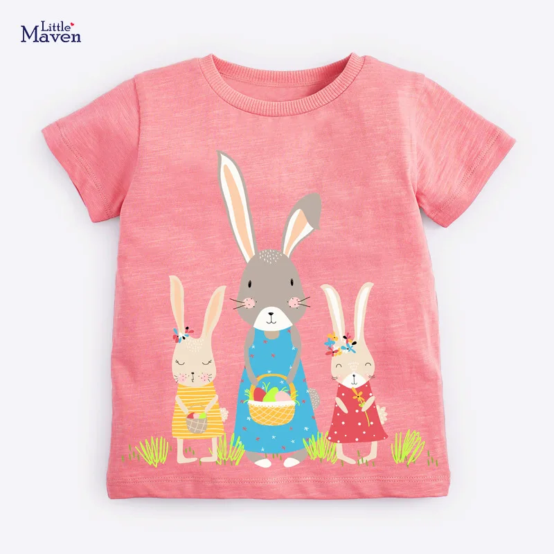 Little maven Baby Girl Summer Clothes T-shirt Lovely Three Rabbits Cotton Soft Tops New for Toddler Infant Kids 2-7 year T-Shirts best of sale