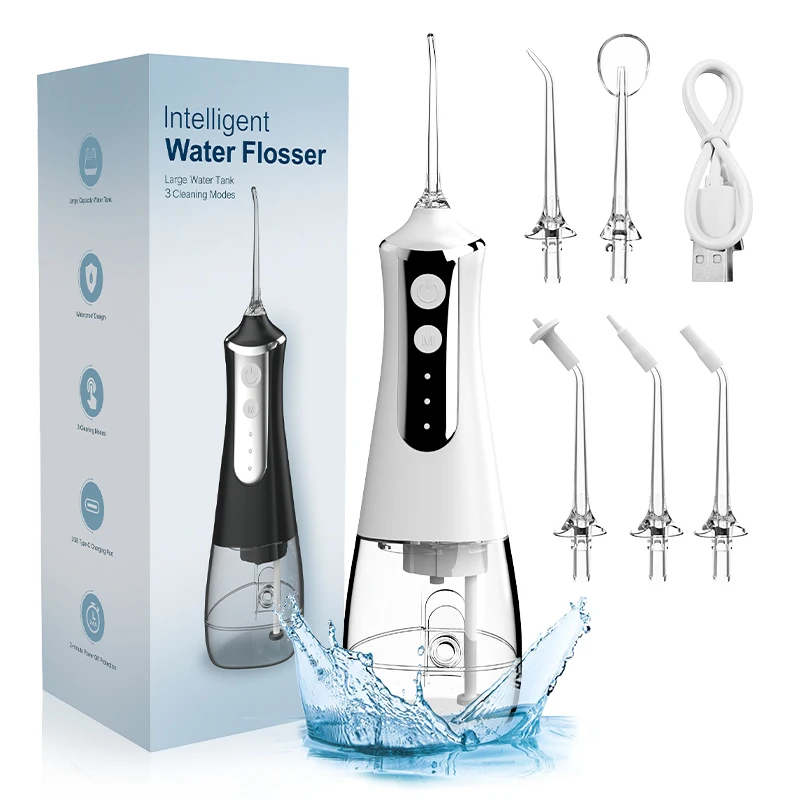 Oral Irrigator Household Water Flosser 5 Nozzles 3 Modes USB Rechargeable 300ml Water Tank