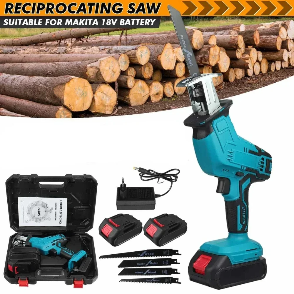 21V Cordless Electric Reciprocating Saw Adjustable Speed Chainsaw Wood Metals Pipe Cutting Power Tool For Makita Battery electric saw,reciprocating saw
