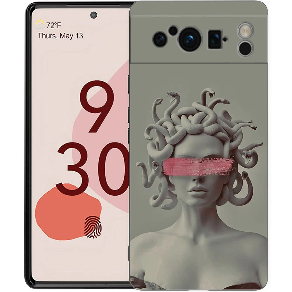 Artistic Shockproof Black Silicone Phone Case with David and Mona Lisa Design