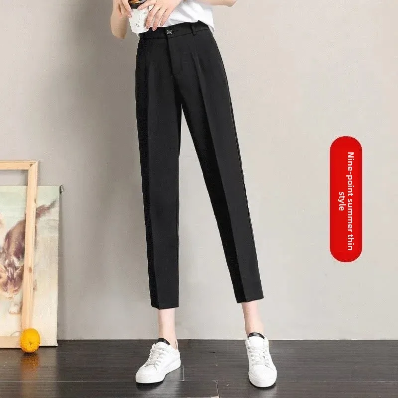 Black // u summer thin/Cropped pants u