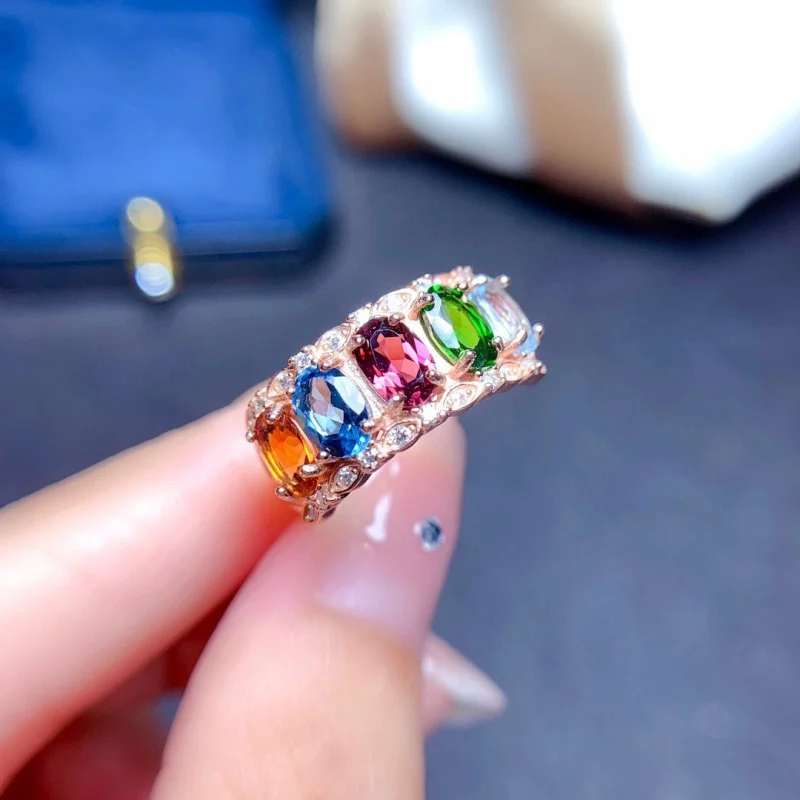 Luxurious Exquisite Colorful Silver Ring Set - Women's Sparkling Jewelry Gift