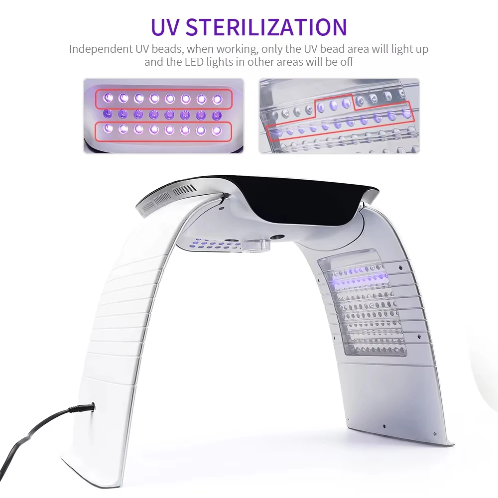 LED Light Therapy Acne Treatment Hot Cold Nano Water Spray Skin Rejuvenation UV Sterilization Facial Skin Care Lamp 8 Colors