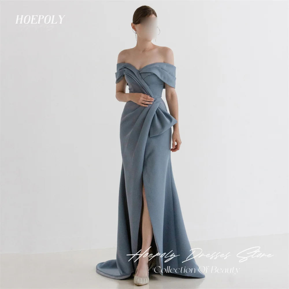 

Hoepoly New Woman Classy Elegant Pleat Mermaid Long Evening Dress Strapless High Slit Floor Length Formal Prom Gown 프롬드레스
