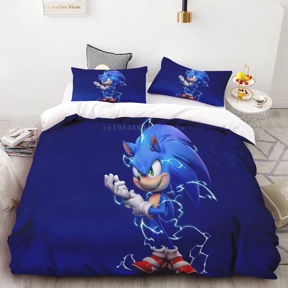 thumbnail image 1 of Funda nórdica 3D exquisita caricatura Sonic papel tapiz Anime impresión digital juego de cama edredón cama suave niños jóvenes regalo, 1 of 5