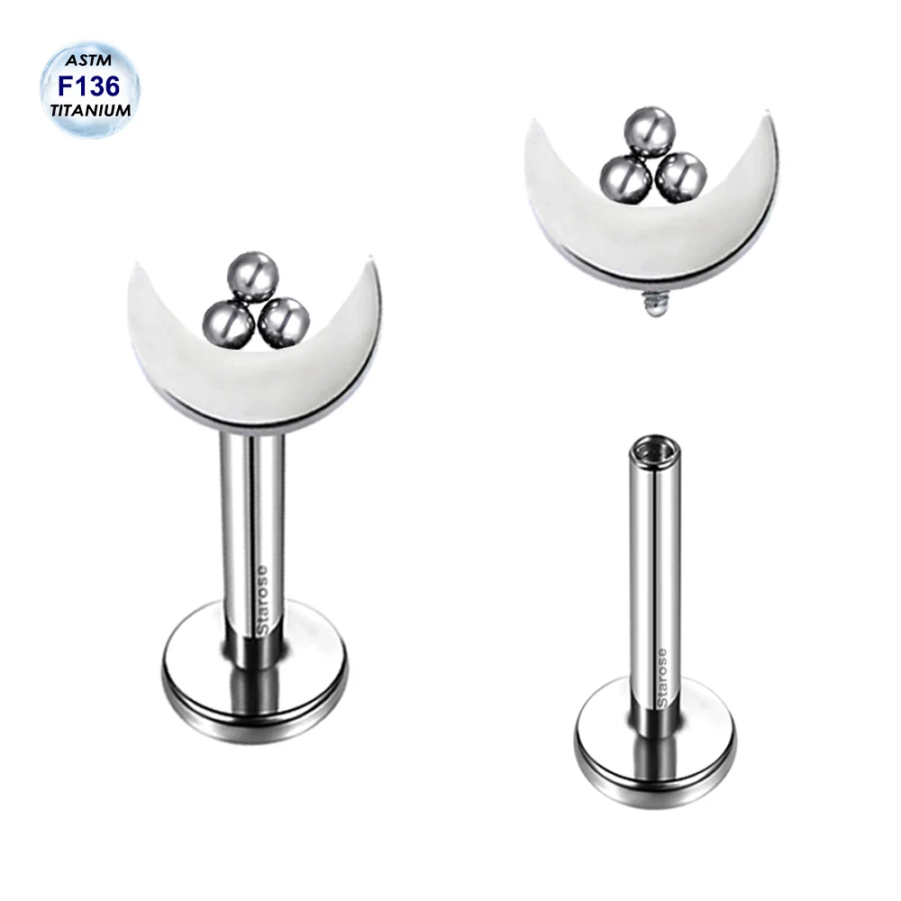 2Pcs Triple Ball Cresent Moon Nose Piercing Stud Astm F136 Titanium Bead Labret Lip Rings Tragus Conch Cartilagine Helix Orecchini