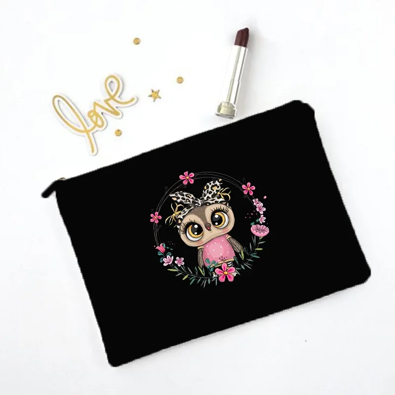 Cartoon Owl Print Print Makeup Bag Travel Neceser Toiletry Organizer Pouch Female Canvas Zipper Cosmetic Bags Best Gift 4