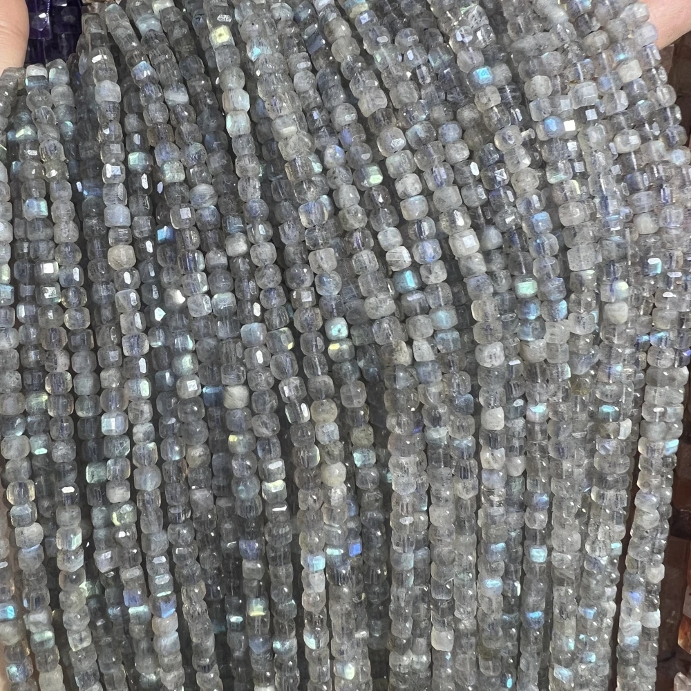 

2 пряди 4 мм натуральный Лабрадорит серый лунный камень граненый квадратный куб свободные бусины для изготовления ювелирных изделий MY230945