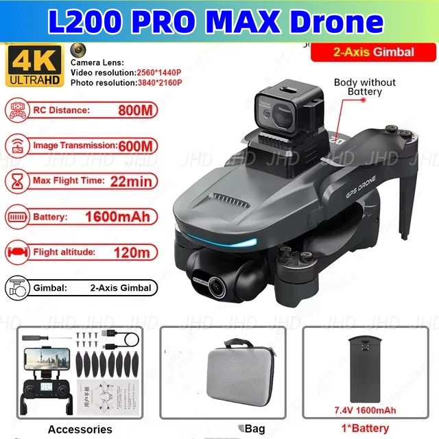 2024 JHD L200 PRO MAX Drone GPS Brushle Motor 4K HD Profesional FPV Dron 2-Axis Gimbal 360° Obstacle Avoidance RC Drone L200 PRO 2