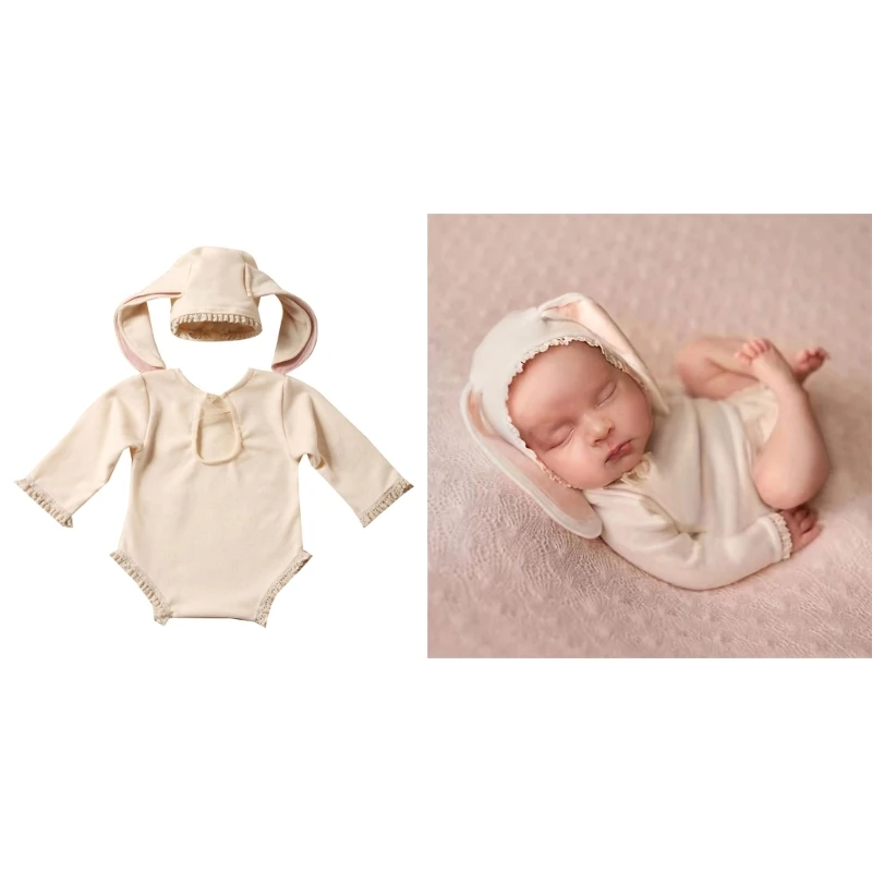 

Newborn Rabbit Theme Photography Costume Set for Infants Hat & Jumpsuit Combo for 0-1 Month Old Babies Gift