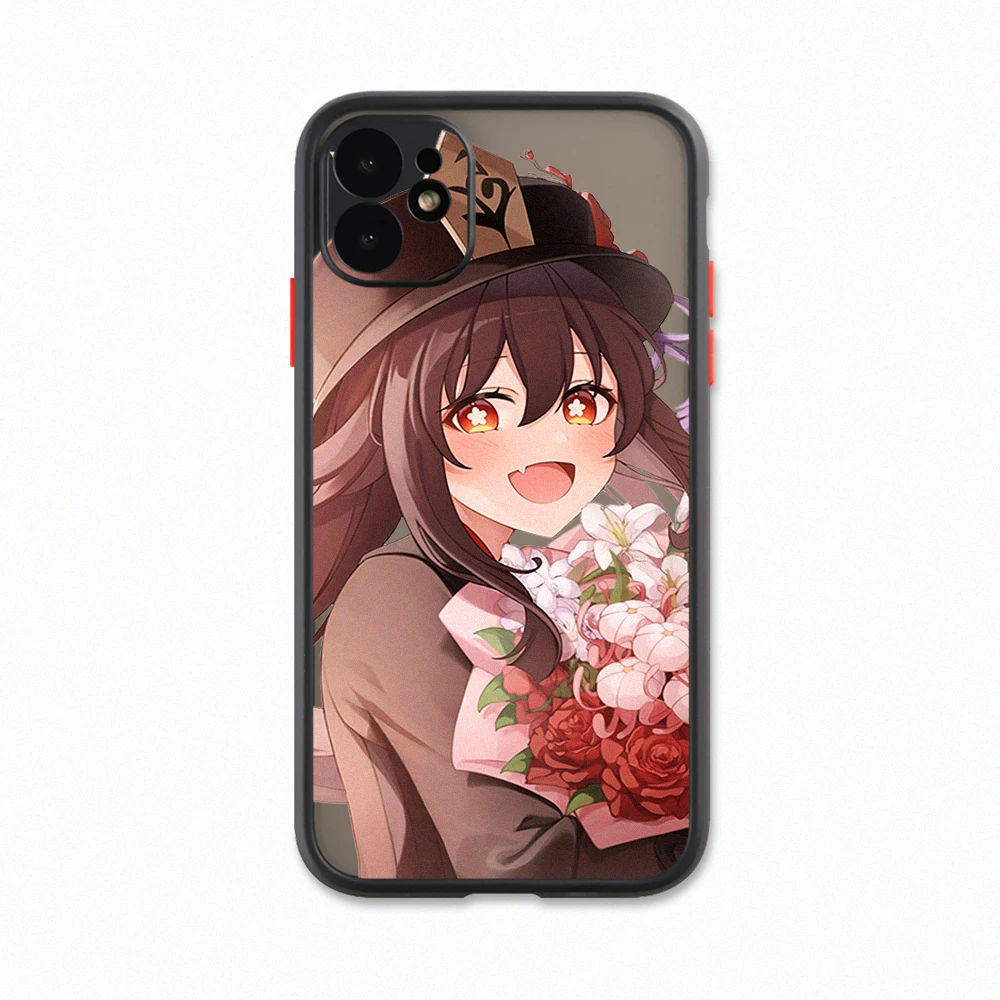 HuTao Genshin Impact Plum Flower Phone Case For IPhone 13 12 11 Pro Max Xs Xr X 7 8 Plus Black Red Matte Translucent Cover Funda iphone 13 pro max clear case