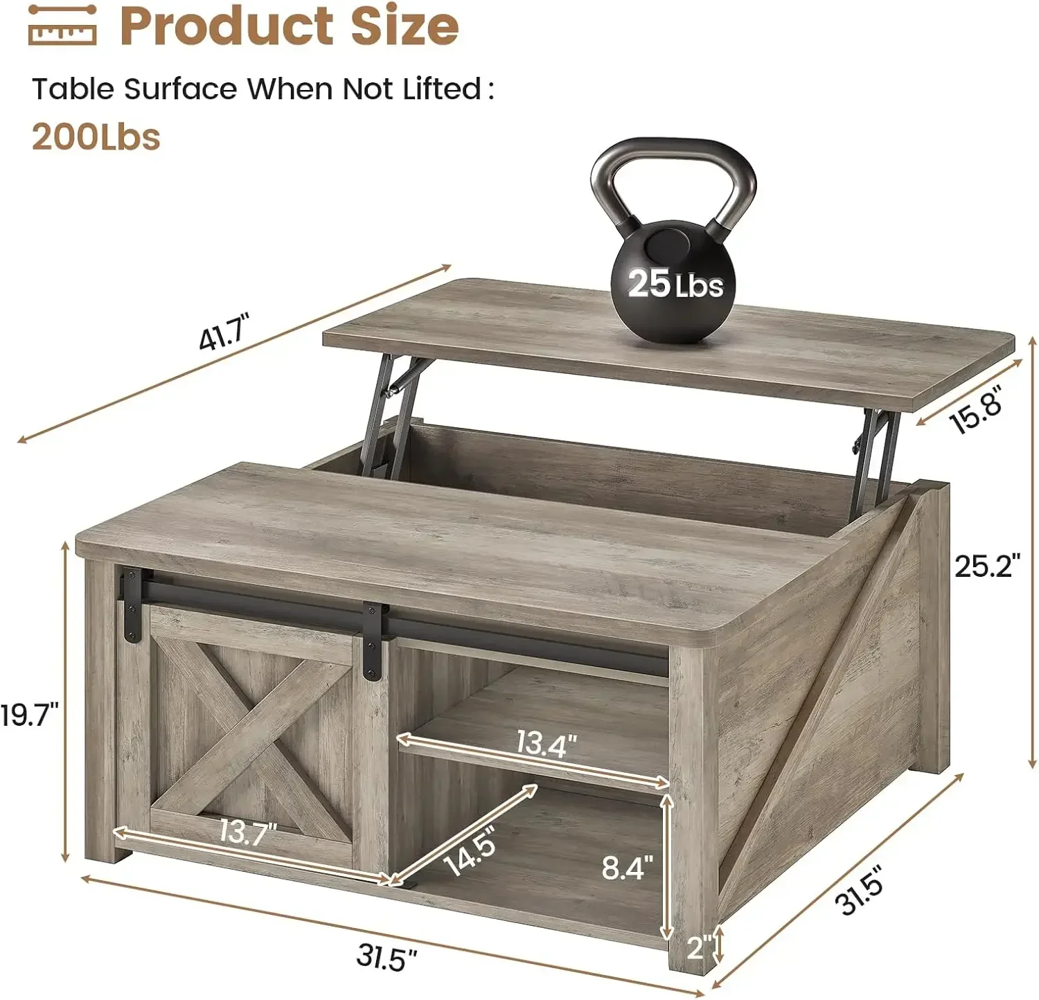 31.5" Lift Top Coffee Table with Storage, Square Coffee Table for Living Room, with Large Hidden Storage Compartmen